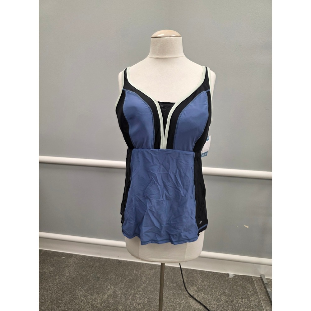 Swim by Cacique Blue Black Colorblock Underwire Tankini Top 40DD NWT